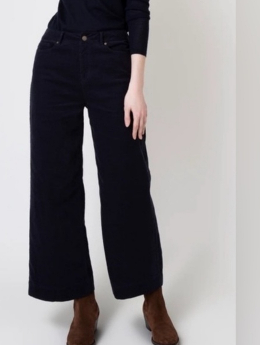 Ann Mashburn Wide-Leg Cropped 5 Pocket Pants Navy Blue Corduroy Size 29